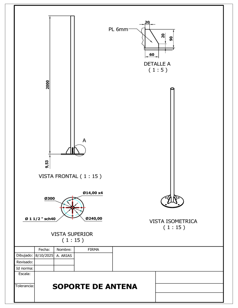 Antenna Support Technical Drawing - Dimensions & Specifications