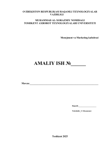 Tarqatish Logistikasi Amaliy Ishi