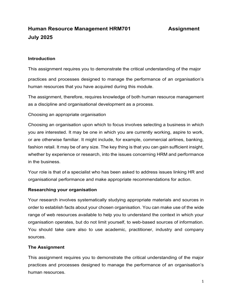 HRM Assignment: Improving Organizational Performance