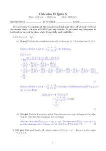 Calculus II Quiz 5: Directional Derivatives, Critical Points & Max/Min