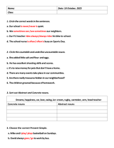 English & Science Worksheet: Grammar, Nouns, Reading, Anatomy