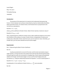 Friction Lab Report: Static & Kinetic Coefficients