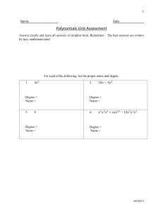 Polynomials Unit Assessment: Degree, Naming, Operations & Rubric