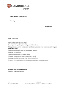 Preliminary English Test Reading Sample (B1 Level)