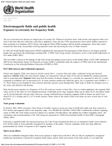 ELF Electromagnetic Fields & Public Health: WHO Fact Sheet