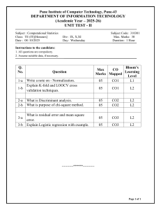 Computational Statistics Unit Test - Pune Institute of Computer Technology