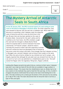 Grade 7 English Baseline Assessment: Antarctic Seals