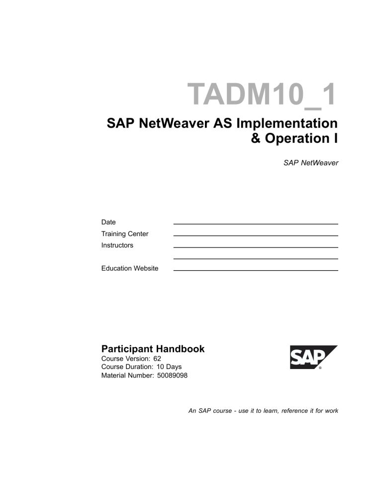 SAP NetWeaver AS Implementation Course Handbook