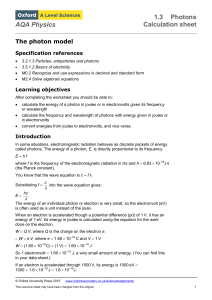 AQA Physics Photons Calculation Sheet: Energy, Frequency, Wavelength