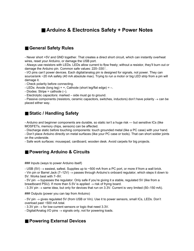 Arduino & Electronics Safety Guide: Power, Wiring, Multimeter Basics