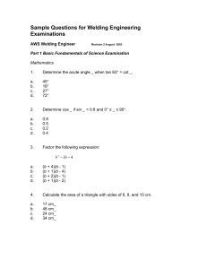 Sample Questions for Welding Engineering