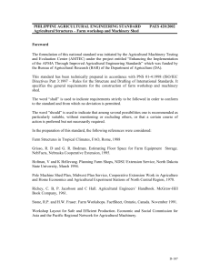 Philippine Agricultural Engineering Standard PAES 420:2002 - Farm Workshop & Machinery Shed