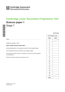 Cambridge Stage 7 Science Progression Test