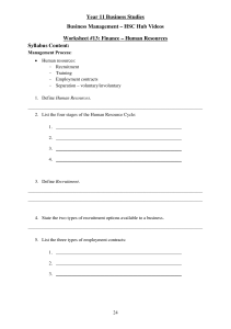 Year 11 Business Studies: Human Resources Worksheet