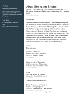 Ahad Bin Islam Shoeb - Data Scientist Resume