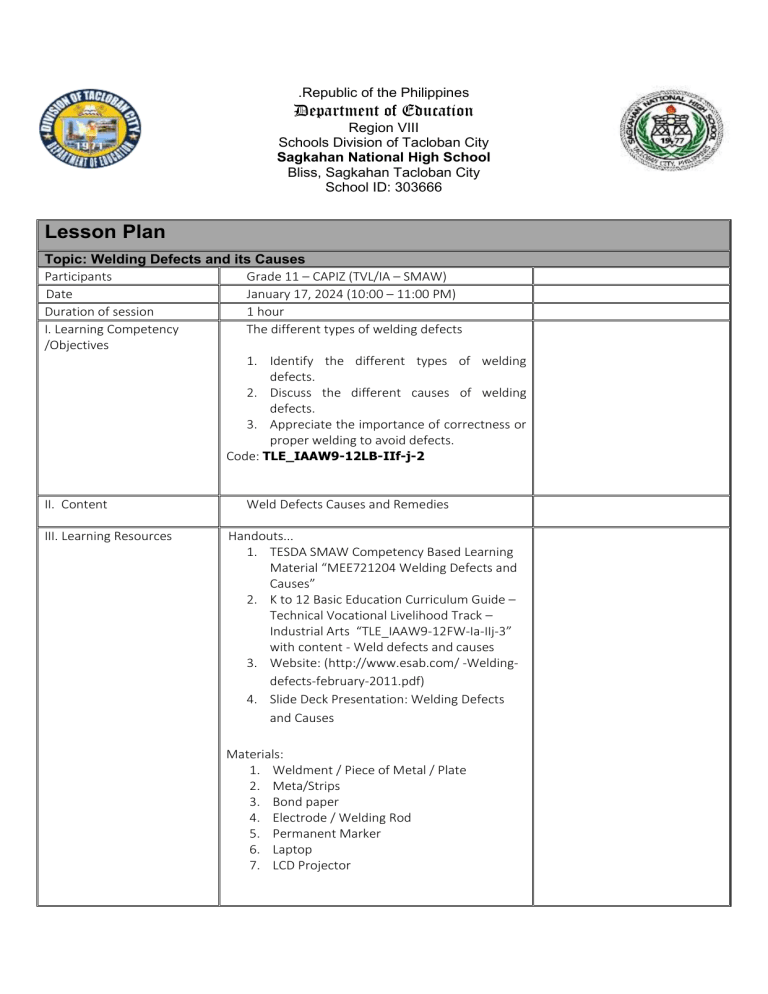 Welding Defects Lesson Plan: Causes & Identification
