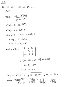 C&aacute;lculo de Curvatura para Funci&oacute;n Vectorial r(t) = <t, t&sup2;, t&sup3;> en P(1,1,1)