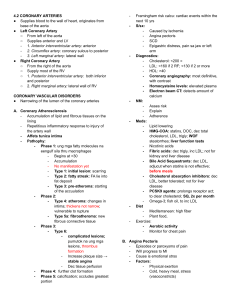 Coronary Arteries, Atherosclerosis, Angina, MI & Anemia Study Guide