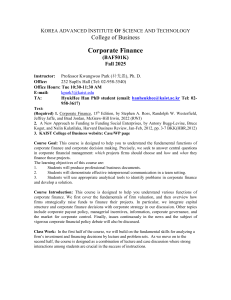 KAIST Corporate Finance (BAF501K) Syllabus - Fall 2025