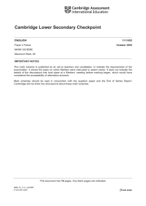 Cambridge Lower Secondary Checkpoint English Fiction Mark Scheme 2020