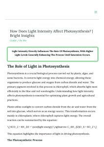 Light Intensity & Photosynthesis: Impact on Plant Growth & Agriculture