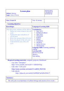 Biology Lesson Plan: Cell Cycle for Grade 10 - Phases & Mitosis