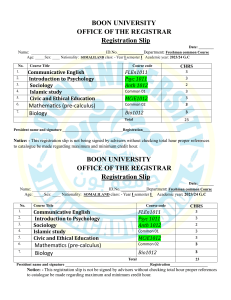 Boon University Freshman Registration Slip 2023/2024
