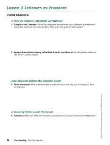 Jefferson's Presidency: Close Reading Questions on Early Republic