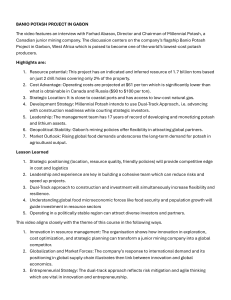 Banio Potash Project: Low-Cost Production, Strategic Location & Growth