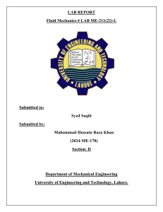 Fluid Mechanics Lab Report: Hydraulic Bench Working & Flow Rate Measurement