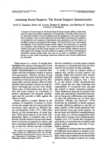 Assessing Social Support: The SSQ & Its Psychometric Properties