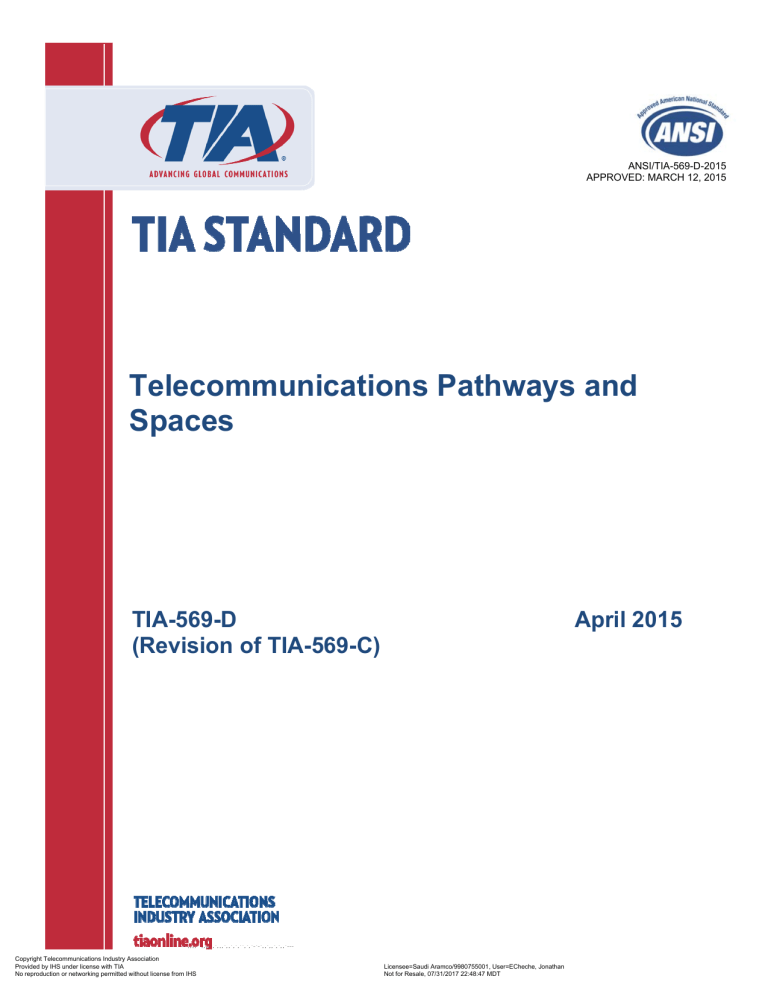 TIA-569-D: Telecommunications Pathways and Spaces Standard 2015