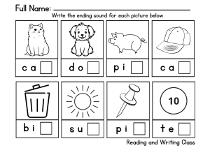 Ending Sounds Phonics Worksheet for Early Learners | Reading & Writing