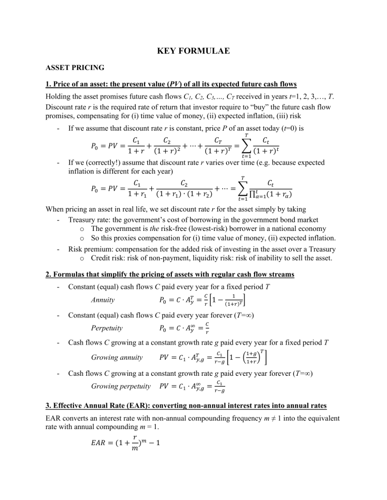 Key Finance Formulas: Asset Pricing, Capital Budgeting, Capital Structure