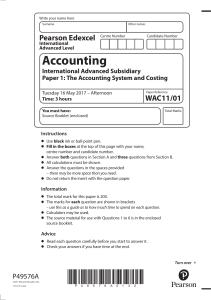 Accounting Exam Paper: System & Costing - Advanced Level