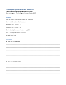 HCF Worksheet: Integers, Factors, and Common Factors