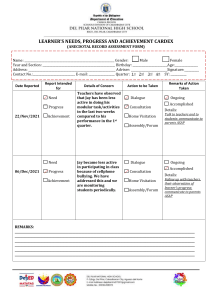 Learner's Needs, Progress & Achievement Cardex | School Forms