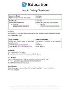 Roblox Coding Cheatsheet: Intro to Scripting Basics
