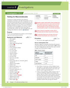 Testing for Macromolecules Lab: Carbohydrates, Proteins, Fats