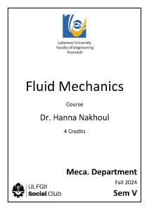 Fluid Mechanics Course Syllabus - Lebanese University Fall 2024