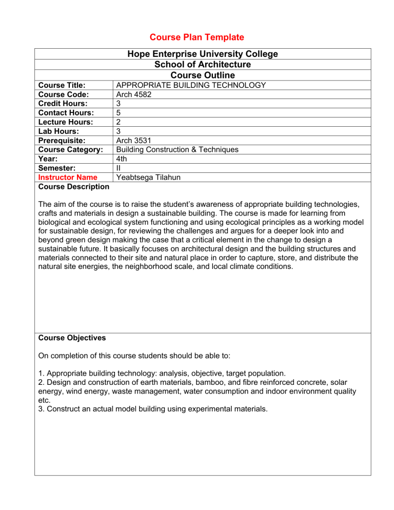 Appropriate Building Technology Course Outline