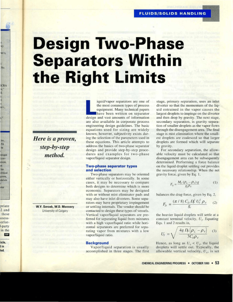Two-Phase Separator Design: Vapor/Liquid Separation Guide