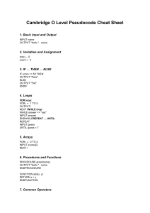 O Level Pseudocode Cheat Sheet