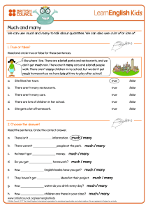 Much and Many English Grammar Exercises | Quantifiers Worksheet