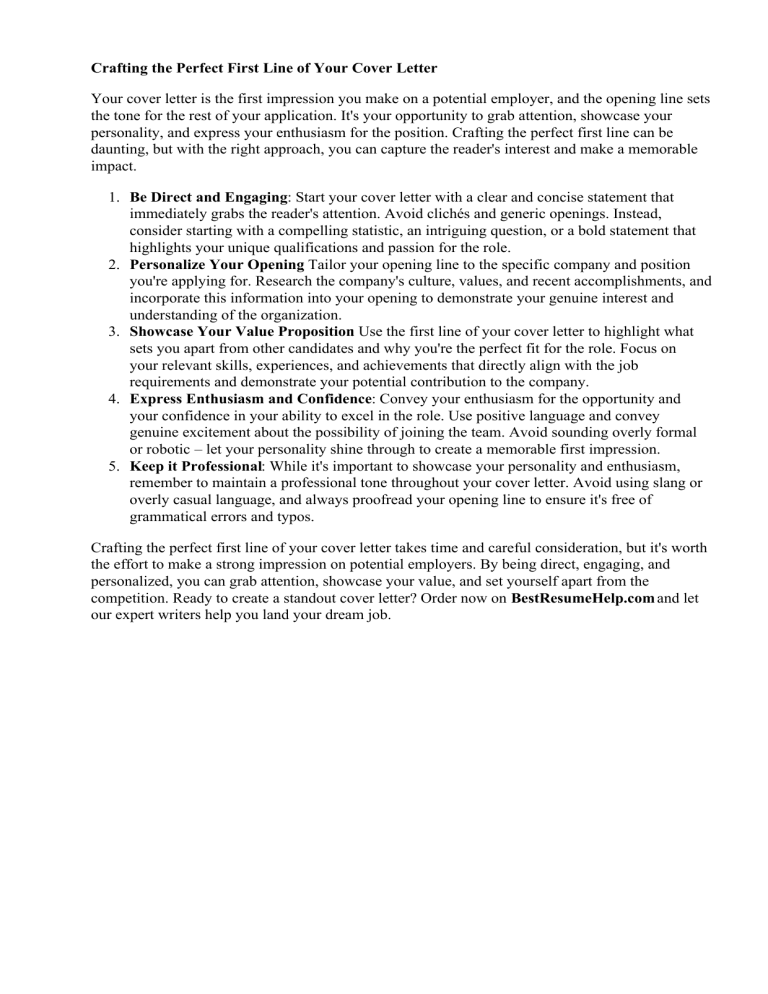 Letter First Line Crafting the Perfect Cover Letter First Line