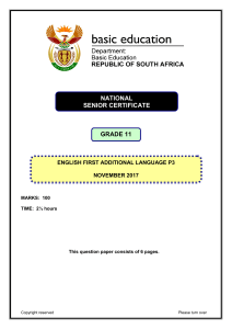 Grade 11 English FAL P3 Exam Paper Nov 2017