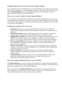 Territory Manager Cover Letter Guide | BestResumeHelp.com
