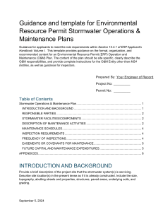Stormwater O&M Plan Guidance & Template