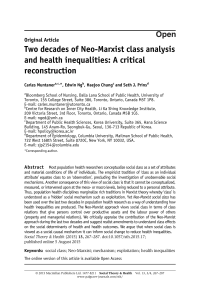 Neo-Marxist Class Analysis & Health Inequalities: A Critical Reconstruction