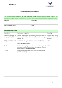 COSHH Assessment Form: Chemistry Lab Safety